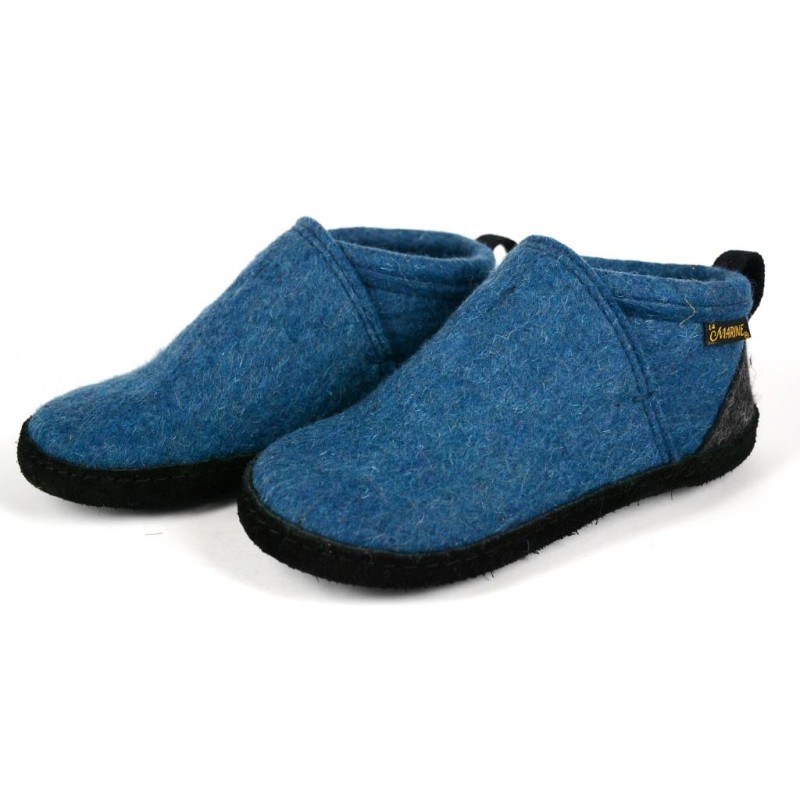 Chaussons Enfant Laine Feutrée Bottillon K2 Couleur Bleu La Marine